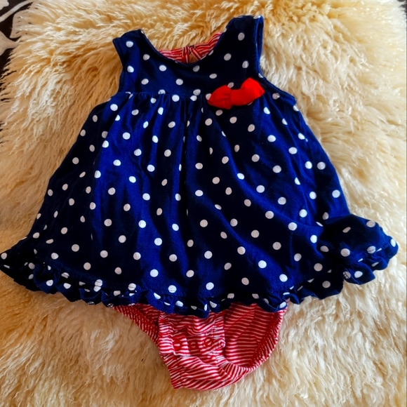Carters  Child of Mines Girl's Dress Red Blue Polka Dot Stripe 18 months Used 6x - Picture 2 of 10
